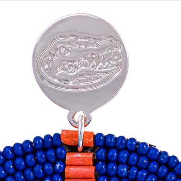 University of Florida Gators Earrings Hand Beaded Gator Logo Orange Blue NEW - Picture 3 of 11